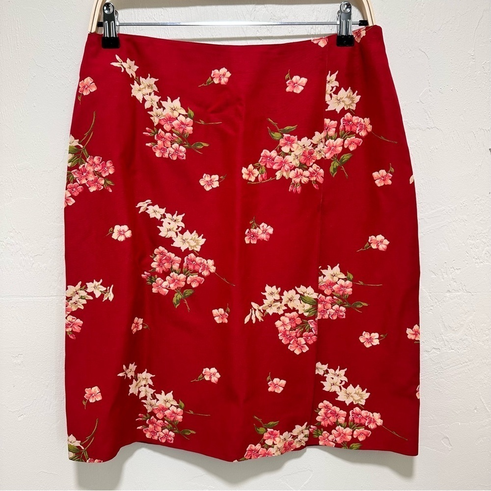 Jones New York Red Floral Pencil Skirt